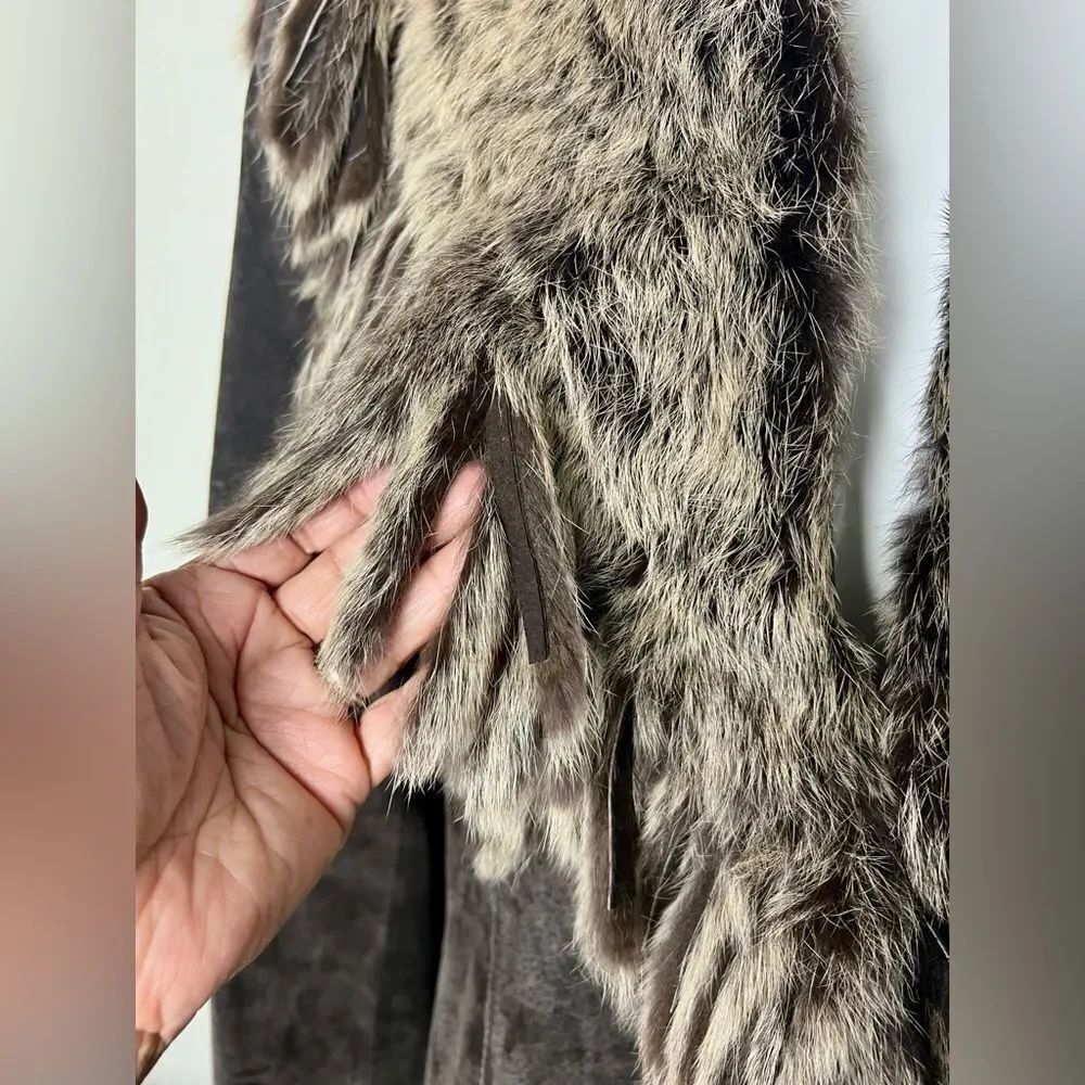 Raffaelo Leather Suede Coat with Fur Trim - Picture 5 of 15